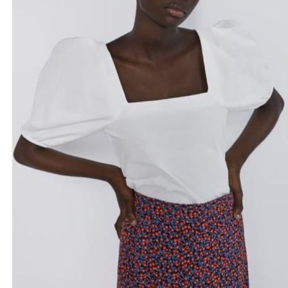 ZARA Puff Sleeve Square Neck Top - Picture 1 of 10